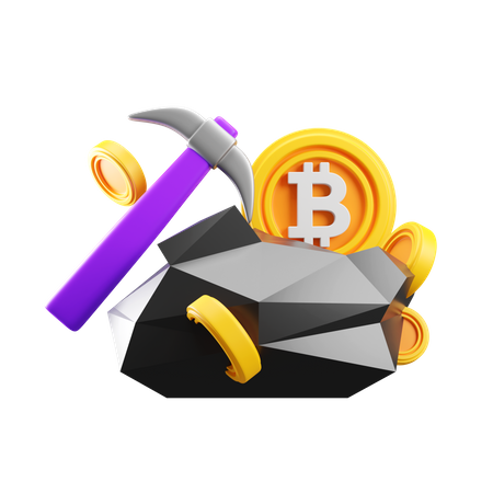 Bitcoin Mining Rock 3D Icon