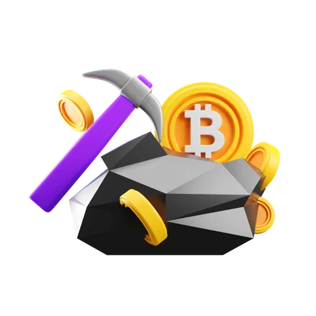 Bitcoin Mining Rock  3D Icon