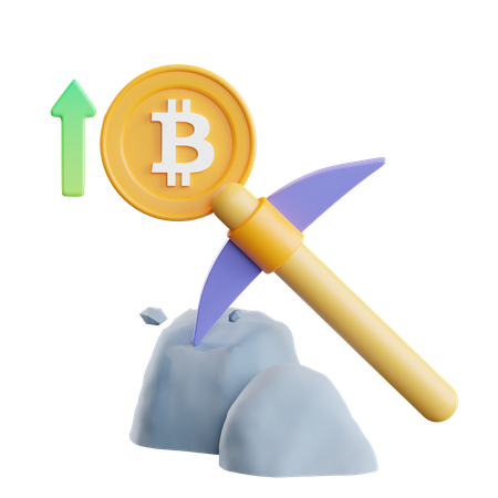 Bitcoin Mining with Pickaxe 3D Illustration