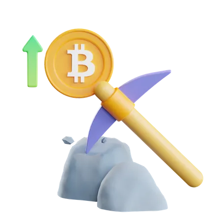 Bitcoin Mining with Pickaxe 3D Illustration