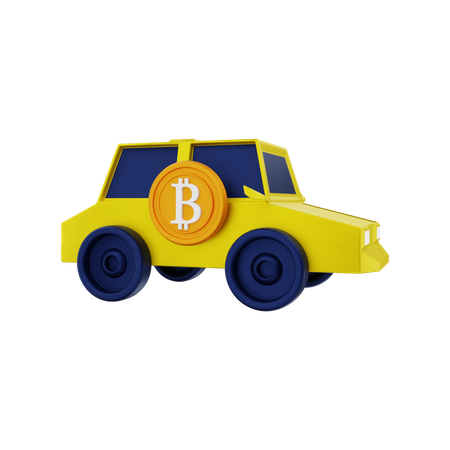 Bitcoin mit Auto  3D Illustration