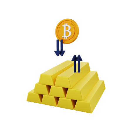 Bitcoin mit Gold  3D Illustration