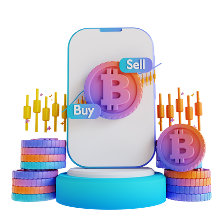 Bitcoin Mobile Exchange  3D Illustration