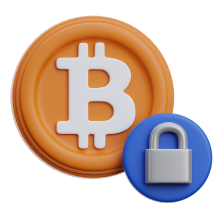 Bitcoin-Münze mit Sicherheitsschloss  3D Icon