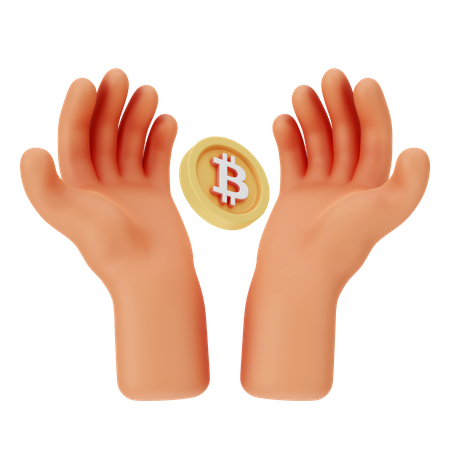 Bitcoin na mão  3D Icon