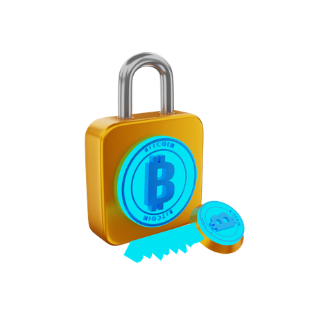 Bitcoin Padlock  3D Illustration