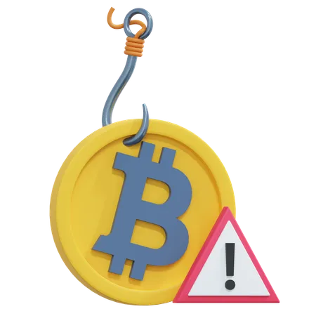Bitcoin Phising Estafa Advertencia 3 D Cripto Icono Ilustracion 3D Icon