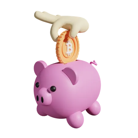 Hand Putting A Bitcoin Coin Into A Piggy Bank 3D Illustration