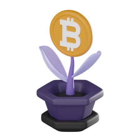 Pot Golden Bitcoin Flower Symbolizes Flourishing Potential Of Crypto Currency Investments Promise Of Financial Growth 3 D Render Illustration 3D Icon