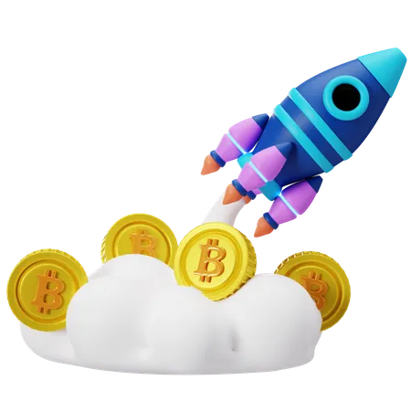 Bitcoin Raketenstart zum Erfolg  3D Illustration