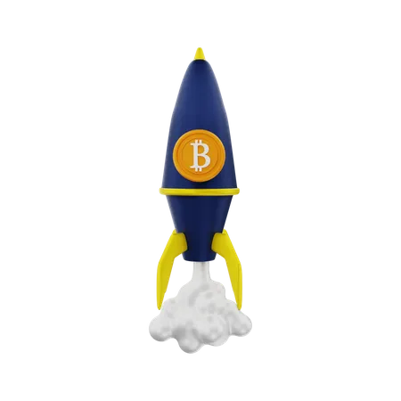 Bitcoin rocket  3D Illustration