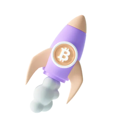 Bitcoin Rocket Icon 3D Illustration