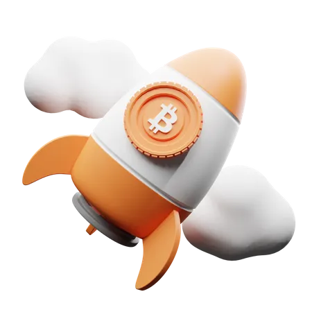 Bitcoin rocket in clouds  3D Illustration