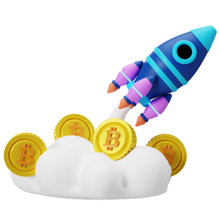 Bitcoin Rocket Launch to Success  3D Illustration