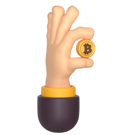 Mão segurando bitcoin  3D Icon