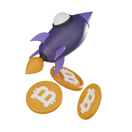Bitcoin Coins Stacked With Rocket Launch Symbolizes Growth Potential Cryptocurrency Investments Use Presentations Marketing Materials Or Website Designs Related Finance 3 D Render Illustration 3D Icon
