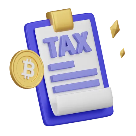 This 3 D Illustration Shows A Clipboard With The Word TAX And Lines Of Text Alongside A Bitcoin Coin Highlighting Cryptocurrency Tax Considerations 3D Icon