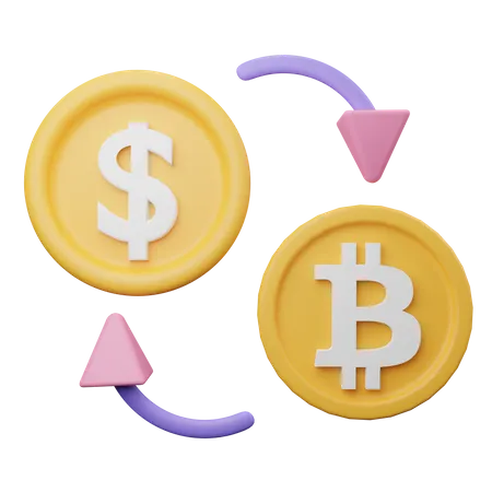 Bitcoin To Dollar Swap  3D Illustration