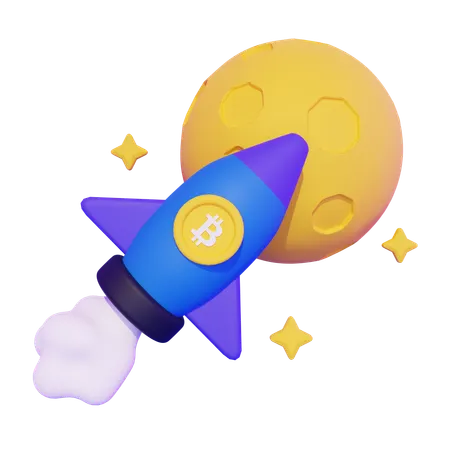 Bitcoin to The Moon  3D Icon