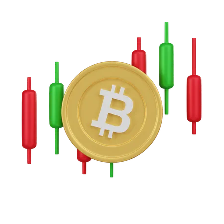 A Striking 3 D Illustration Of A Golden Bitcoin Against A Background Of Red And Green Candlestick Charts Depicting Market Volatility In Cryptocurrency Trading 3D Icon
