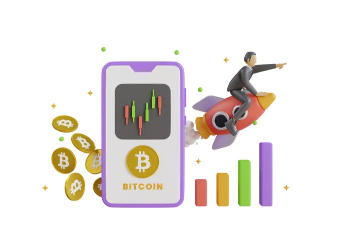 Bitcoin trading 3D Illustration