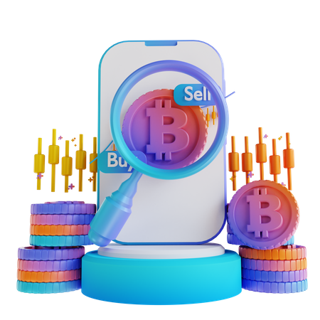 Bitcoin Trading Search 3D Illustration