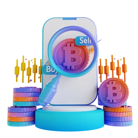 Bitcoin Trading Search  3D Illustration