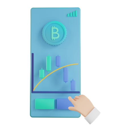 Bitcoin trading using mobile app  3D Illustration