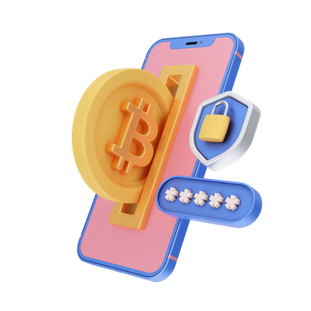 Sécurité des transactions Bitcoin  3D Illustration