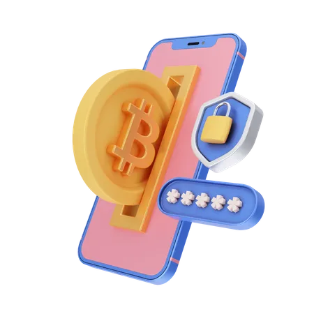 Sécurité des transactions Bitcoin  3D Illustration