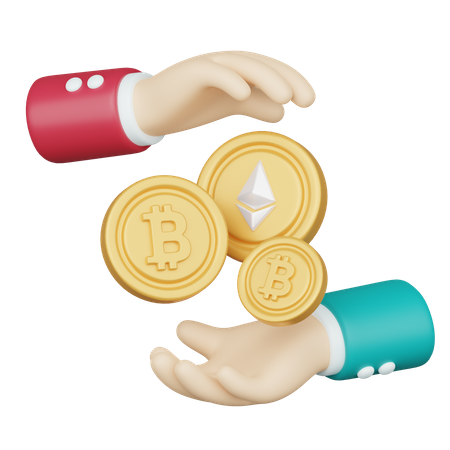 Bitcoin und Ethereum in der Hand  3D Icon