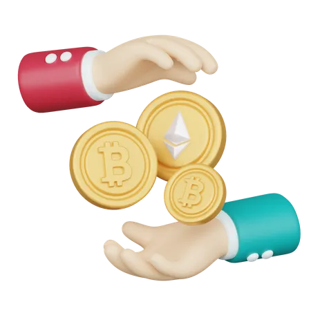 Bitcoin und Ethereum in der Hand  3D Icon
