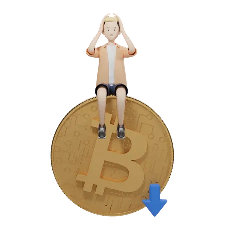 Bitcoin Value Down  3D Illustration