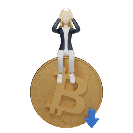 Bitcoin Value Down  3D Illustration