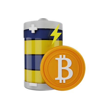 Bitcoin with battery energy  3D Illustration
