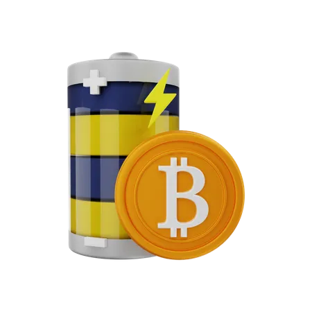Bitcoin with battery energy  3D Illustration