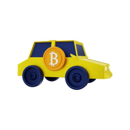 Bitcoin with car 3D Illustration