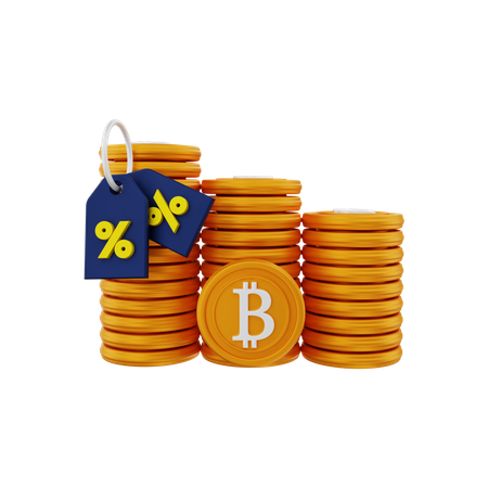 Bitcoin with discount 3D Illustration