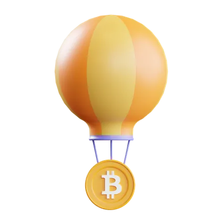 Bitcoin with hot air balloon 3D Illustration