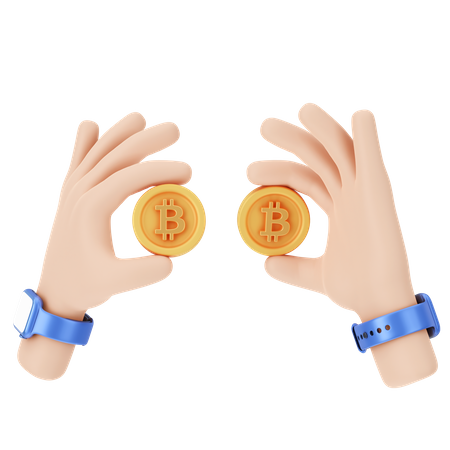 Bitcoins Holding  3D Illustration