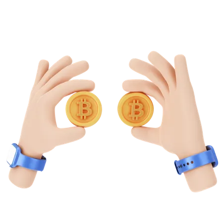 Bitcoins Holding  3D Illustration