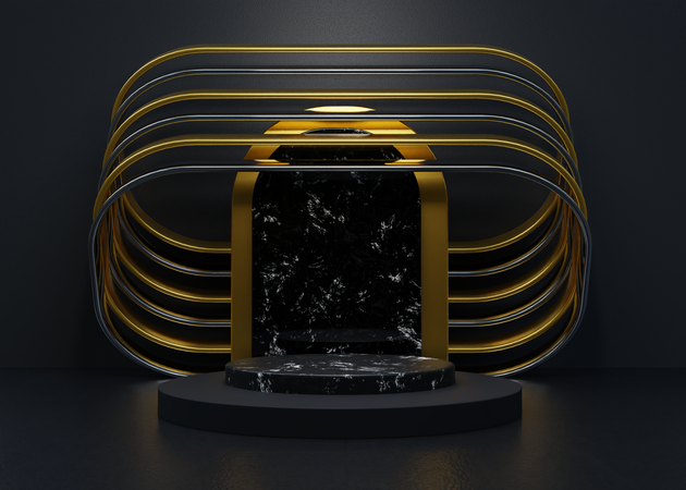 Black and Gold Advertisement Podium  3D Illustration