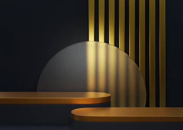 Black and Gold Advertisement Podium  3D Illustration