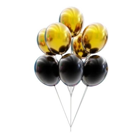 Black and gold balloons bunch  3D Icon