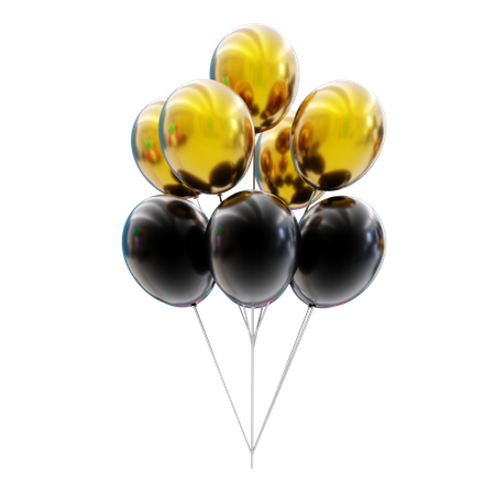 Black and gold balloons bunch  3D Icon
