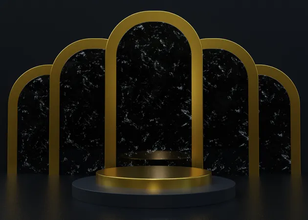 Black and Gold Podium  3D Illustration