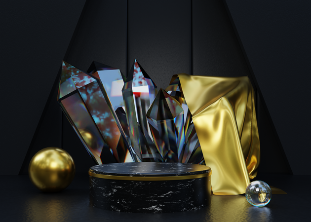 Black And Gold Podium  3D Illustration