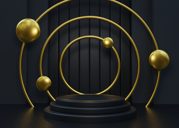 Black and Gold Podium  3D Illustration