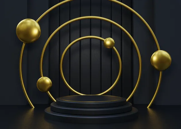 Black and Gold Podium  3D Illustration