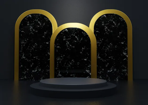 Black and Gold Podium  3D Illustration